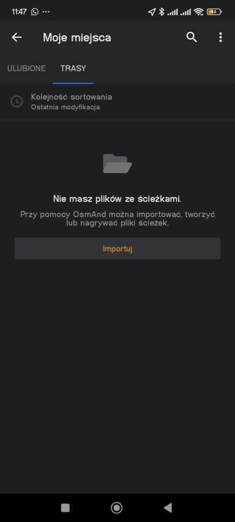 OsmAnd import pliku gpx